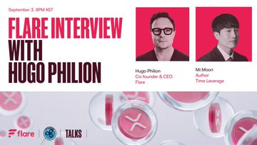 A promotional graphic for 'FLARE INTERVIEW WITH HUGO PHILION' featuring photos of Hugo Philion and Mi Moon on September 3, 8PM KST.