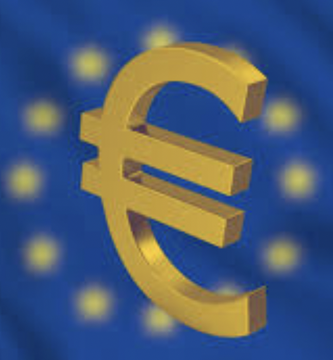 A golden Euro (€) symbol stands prominently in the foreground against a blurred blue background featuring the European Union flag's circle of yellow stars. The image symbolizes fiat currency and central banking, which the post contrasts with the censorship-resistant, trustless nature of decentralized cryptocurrency networks like Bitcoin.