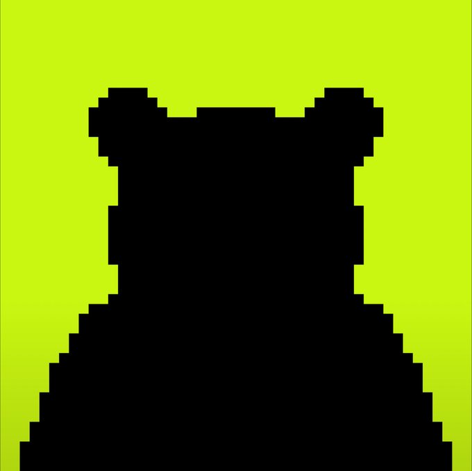 A pixelated black silhouette of a bear-like character on a bright yellow-green background, resembling the Snorlax Pokemon shape.