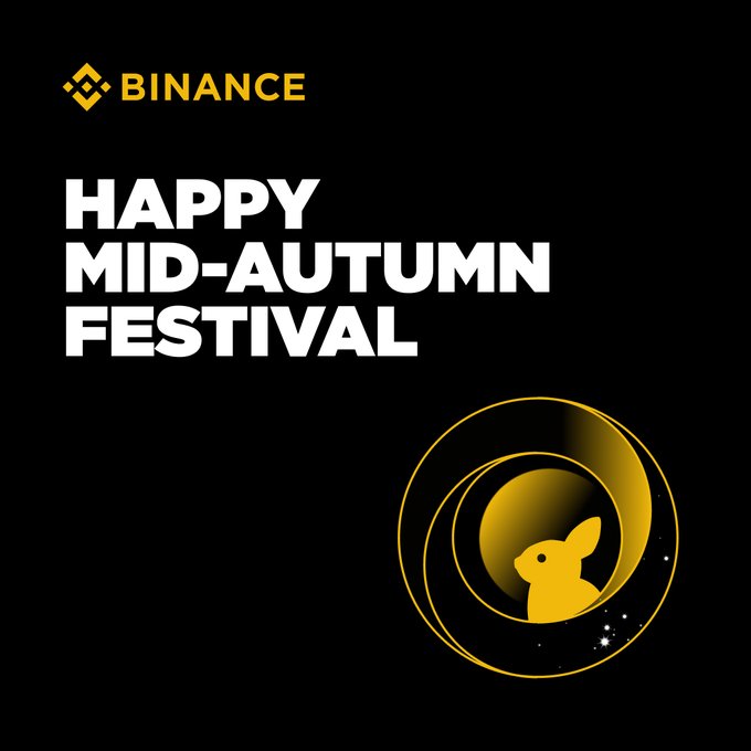Binance wishes users a Happy Mid-Autumn Festival, featuring the company's yellow logo alongside a stylized golden rabbit within crescent moons against a black background, symbolizing the traditional lunar celebration.