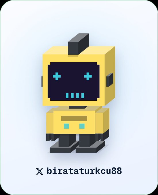 A pixel-art style yellow and black robot character with blue cross eyes, labeled 'X birataturkcu88' at the bottom.