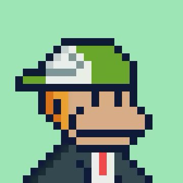 A pixel-art style character wearing a green and white cap and dark hoodie appears in a side profile view against a mint green background, representing the choice between two NFTs as referenced in the $SOL NFT post.