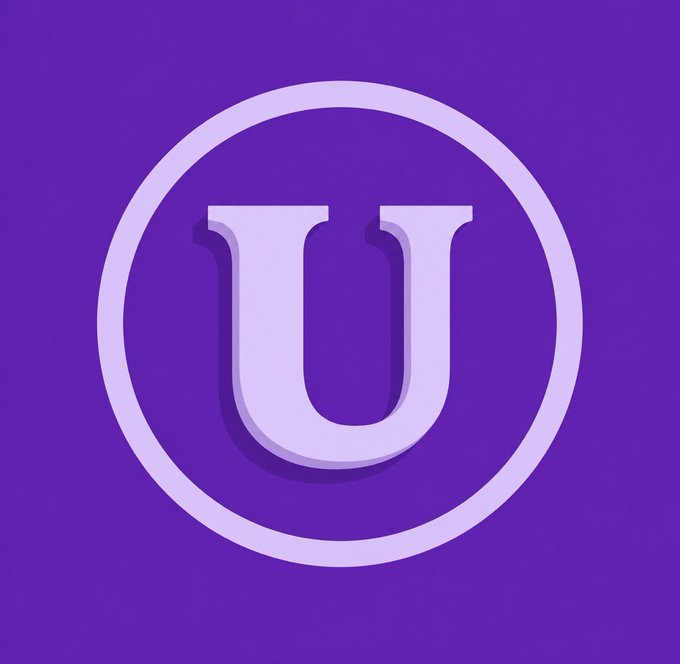A stylized 3D logo featuring the capital letter "U" enclosed within a circular ring, set against a solid purple background.