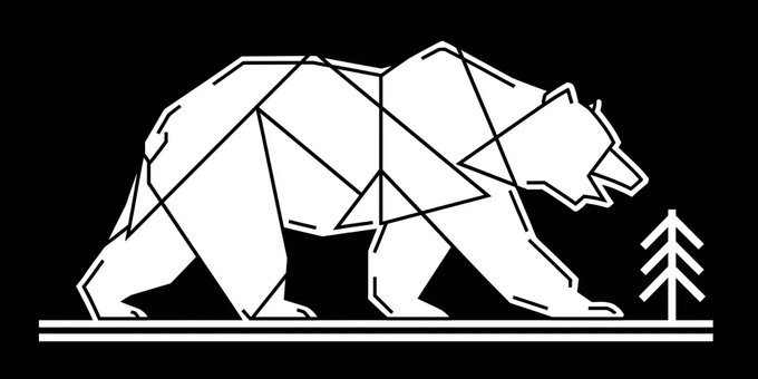 A geometric line-art illustration of a bear and a pine tree, symbolizing the strength and mindfulness associated with "GM pals" — reflecting the post's message that governance and active participation in crypto communities require intentional engagement, just as the bear deliberately navigates its territory.
