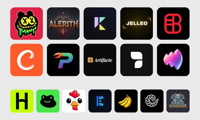The image features a grid with various logos, including those for Jell-O, a company called Artifacts, and other brands such as @colosseum. The logos are arranged in rows of four, showcasing different companies and their respective designs or slogans. The post also mentions that the official winners have been chosen and will be announced over the next few days.