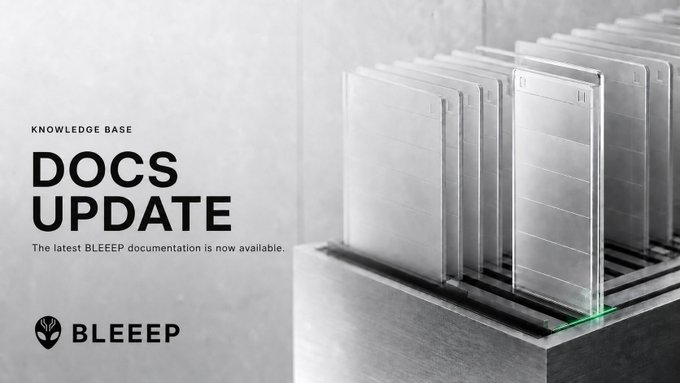 A BLEEEP 'DOCS UPDATE' announcement in the Knowledge Base states 'The latest BLEEEP documentation is now available,' accompanied by an image of stacked server units.