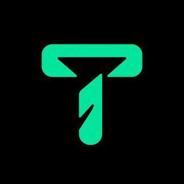 A green stylized letter 'T' logo on a black background.