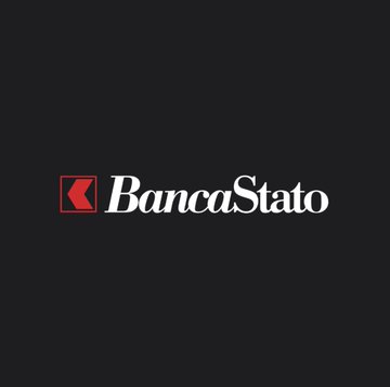 The image displays the BancaStato logo, featuring white text and a red square icon on a black background. This branding corresponds to the Swiss bank mentioned in the post, which has introduced cryptocurrency trading services through its app in partnership with Sygnum.