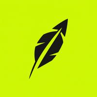 A black feather with an upward arrow logo on a bright yellow-green background, likely a brand or app icon.