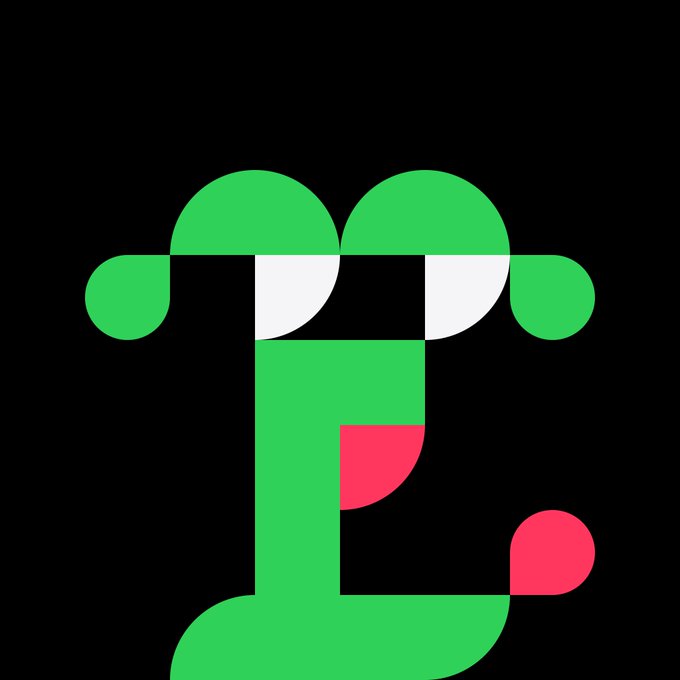 A stylized green frog character with large round eyes wearing black sunglasses against a black background, with its tongue sticking out as a pink element.