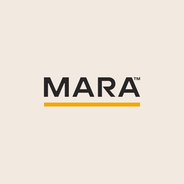 The MARA logo featuring black text with a trademark symbol and a yellow underline on a beige background.
