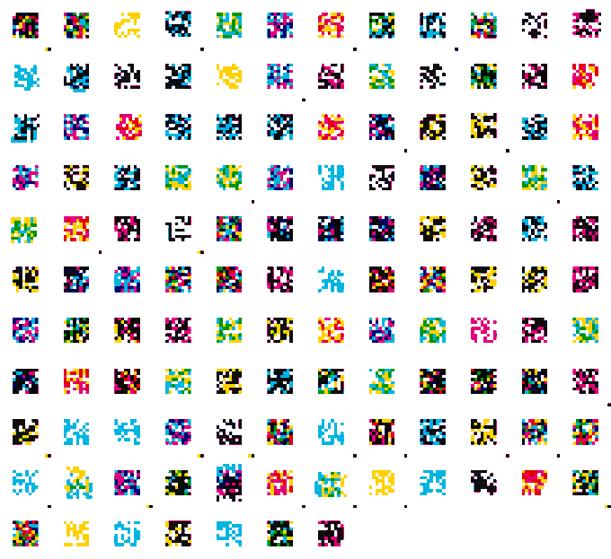 Grid displaying numerous colorful pixel-art sprites/characters on a white background.