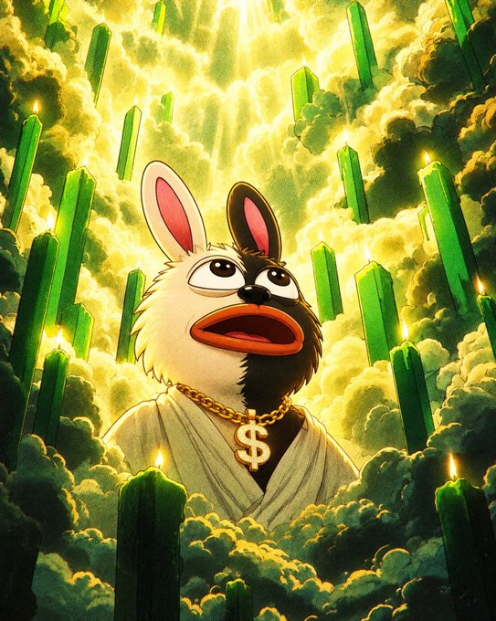 A cartoon bunny in a robe and gold "$" chain is depicted among green candles that resemble burning candles, referencing the Solana token airdrop promotion for $Boro.