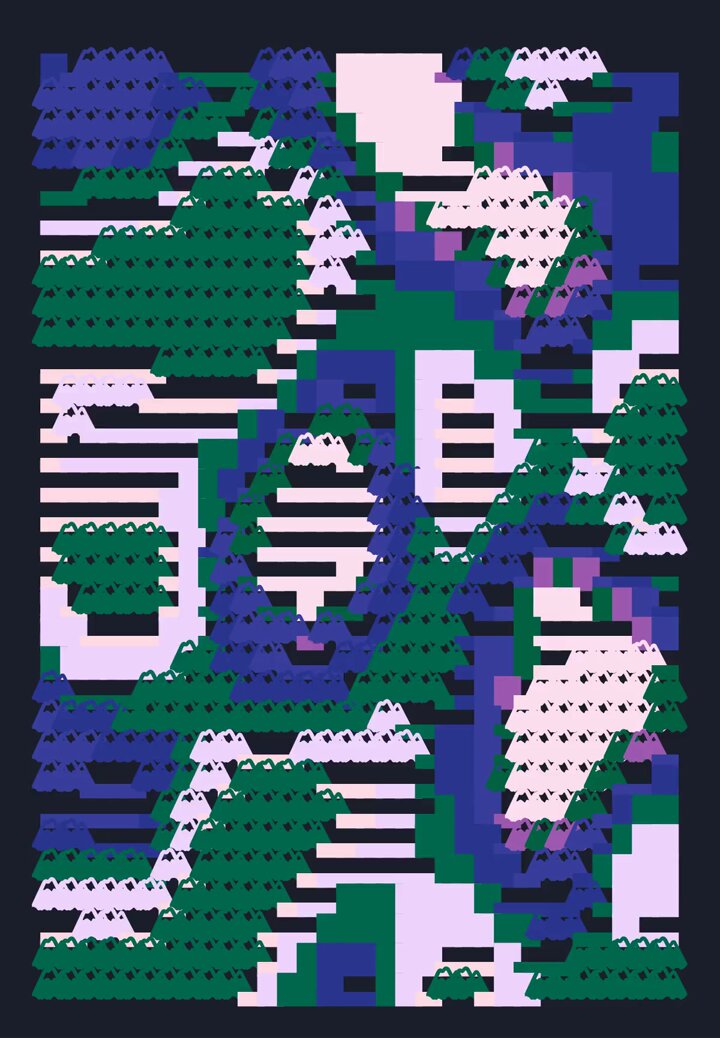 The image features a digital art piece with a pattern of various shapes and colors including shades of purple, green, white, and black. The artwork appears to be a mosaic or an abstract design composed of different elements that create a visually appealing pattern. The post in question is about a game called "Take-Ask" where players are given the task to find specific items within the game world by searching for patterns and shapes. The image seems to be related to this game, as it features a similar pattern or design with various colors and shapes that could represent different elements of the game's environment or characters.