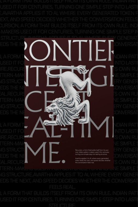 A poster with bold text reading 'DON'T THINK IT'S GLITCH, CEASE REAL-TIME.' features a silver rampant lion graphic over a background of repeating text about AI recursive structures.