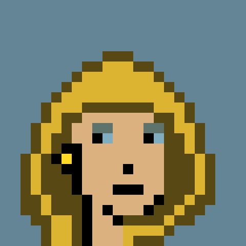 A pixel art portrait of a woman with blonde hair and blue eyes against a teal background. The "check your wallet" caption humorously suggests she represents someone whose face you'd see on currency, though no specific denomination or name is visible.