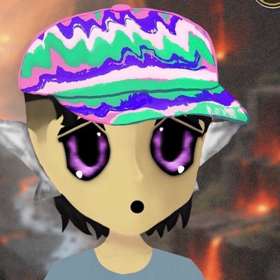 An anime-style character with large purple eyes wears a colorful pink, green, and blue marbled cap, set against a fiery, lava-like background. The image serves as a new profile picture for the "#ShitPostingEnlightenmentDivision #871" featuring $sol and $Sped tags.