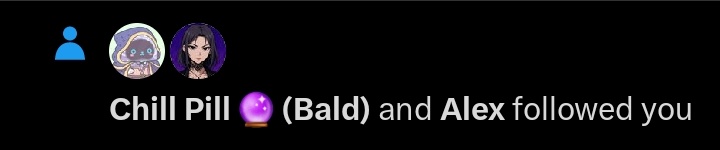 The image shows a message from someone named Alex, who has followed you on social media. They are sharing their thoughts about the "Chill Pill" with a purple character. The message reads, "Gm Did you do sth to achieve your complete baldness today?".