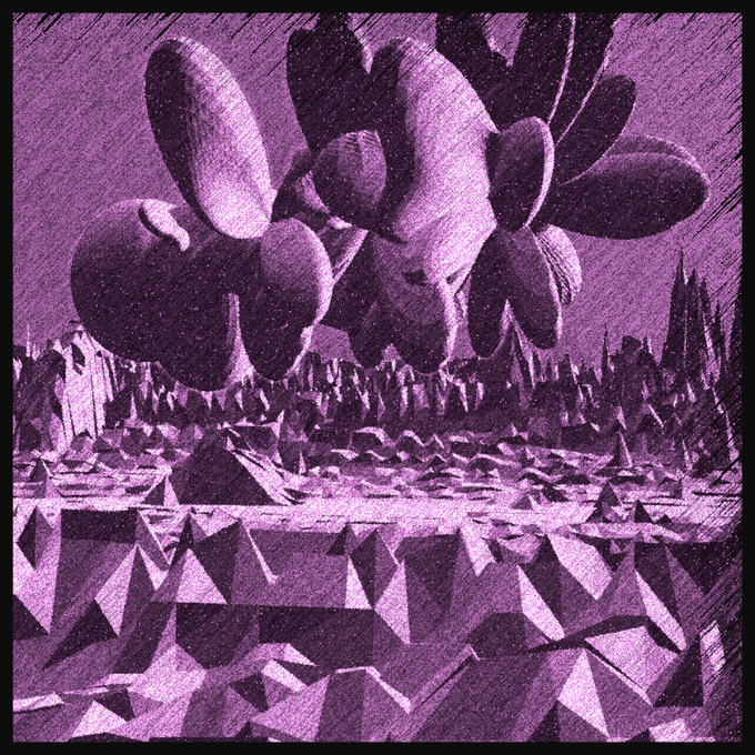 The image features a purple background with various shapes, including triangles and circles, scattered throughout. There are also some text elements present within the image. The caption "Technosignatures Ordinals technosignatures.xyz" suggests that this is an art piece or illustration related to the concept of Technosignatures.