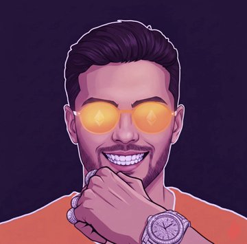 The image features an illustration of a man wearing sunglasses and a watch with a gold band. The man has a smile on his face as he poses for the picture. The background color of the image is purple, which contrasts nicely with the man's orange shirt. The caption below the image reads "One thing I find interesting about @CNPYNetwork is that they aren't only building technology for developers They're building a system where builders can keep ownership of the infrastructure they create A lot of crypto projects spend years growing communities, products, and".