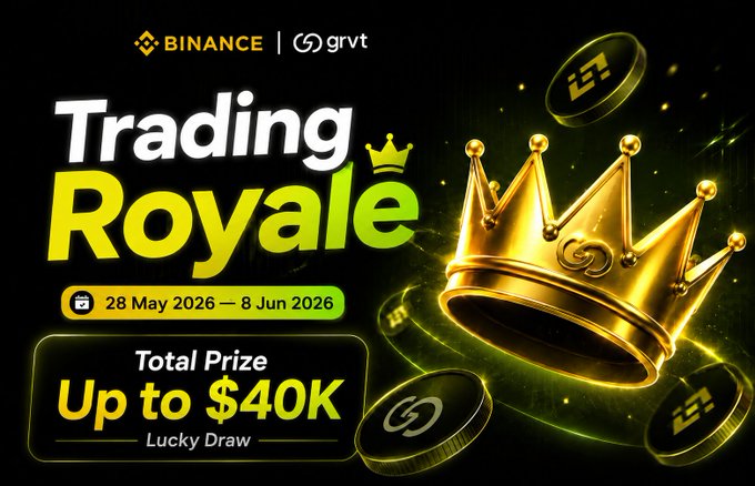 The image features a poster for the trading game called "Trading Royalty" organized by the cryptocurrency exchange Binance. The main elements of the poster are a crown, coins, and money. In addition to that, there is text that reads, "Trading Royalty is LIVE. Up to $40,000 in prizes. 11 days. One leaderboard." This implies that people can participate in this game and potentially win cash rewards from it. The poster also highlights the trading event's details, such as its host Binance Wallet and the prize pool size of $40,000. A bonus feature is a photo featuring a Lucky Draw where two individuals are randomly chosen to win $2,000 each. This further emphasizes that only the top 20 traders will be able to participate in this exciting opportunity.