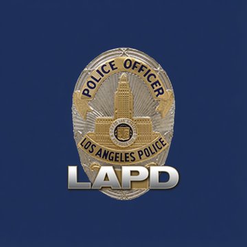 The official badge and seal of the Los Angeles Police Department (LAPD), featuring a gold star-shaped police officer badge with the Los Angeles city hall building emblem in the center.