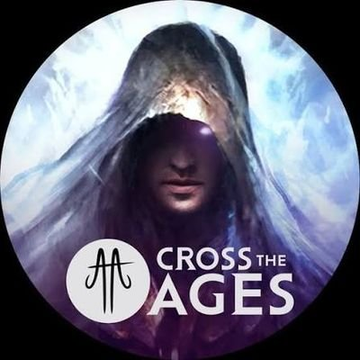 A circular promotional graphic for "Cross the Ages" featuring a hooded figure with glowing eyes surrounded by blue mist, accompanied by the CTA logo and title text. The image pairs with the post to suggest a satirical "scam" theme, implying that the silence around Cross the Ages (CTA) is suspicious given that $24 million has reportedly vanished without any official acknowledgment.