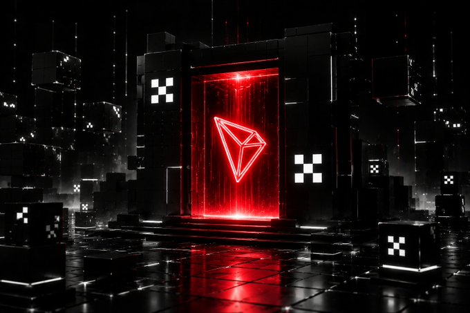 This image features the TRON logo glowing red inside a futuristic portal, symbolizing the network's upgrades to safeguard global second-level clearing and support high-concurrency transactions.
