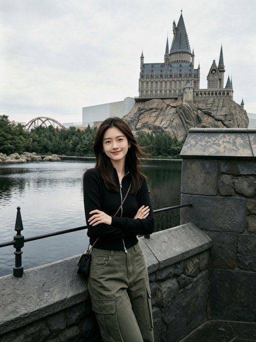 A young woman with long dark hair stands with her arms crossed by a stone railing, smiling at the camera with a fairytale castle rising from a rocky cliff behind her across the water.

The image complements the celebratory milestone of reaching 10,000 followers by evoking a sense of achievement and magical arrival—much like the castle in the background symbolizing a dreamlike destination reached after a long, uncertain journey through the vast "sea" of the Web3 space.