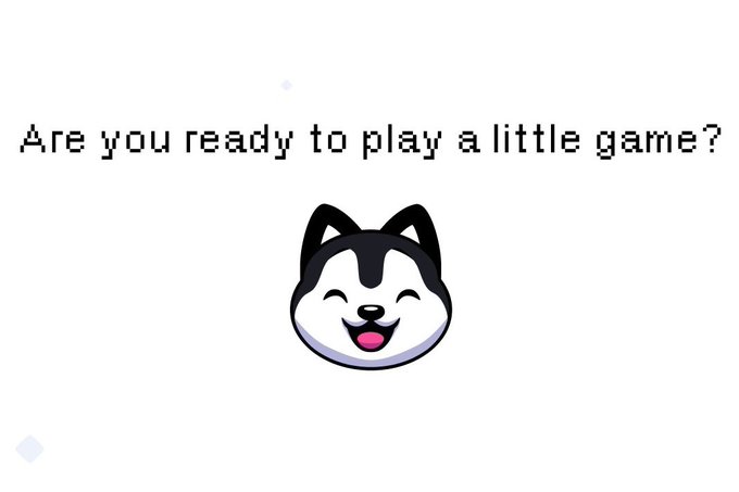 A pixel-art style smiling dog face below the text 'Are you ready to play a little game?'