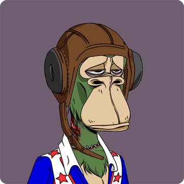 A digital illustration of a sad-looking cartoon monkey wearing a brown aviator helmet and a blue jacket with white stars on a gray background.