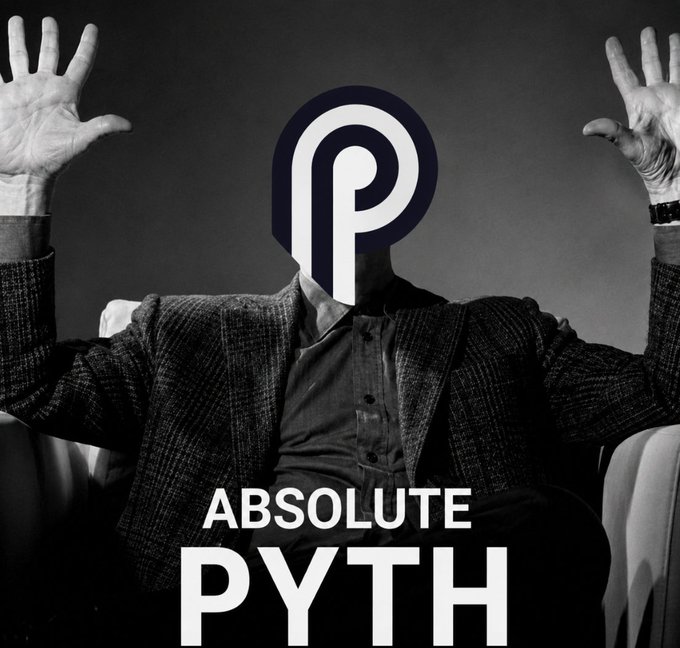 A black and white photo of a man in a tweed jacket sitting in a chair with hands raised, overlaid with a stylized 'P' logo and the text 'ABSOLUTE PYTHM'.