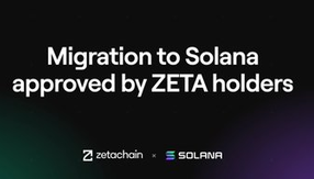 An announcement graphic with the text 'Migration to Solana approved by ZETA holders' alongside logos for Zetachain and Solana.