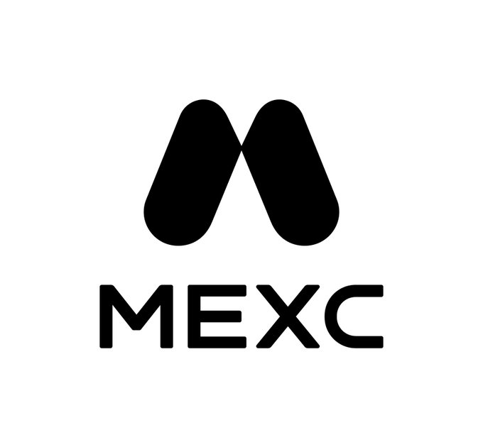 The MEXC cryptocurrency exchange logo, featuring a stylized black 'M' design above the 'MEXC' wordmark on a white background.