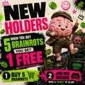 An advertisement for Pudgy Penguins 'New Holders' promotion, offering 5 highest tier by Brainrots, 1 free collectible, and prizes like a 1oz gold coin and Core Ring.