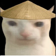 A close-up photo of a white cat's face with a small, conical straw hat placed on its head.