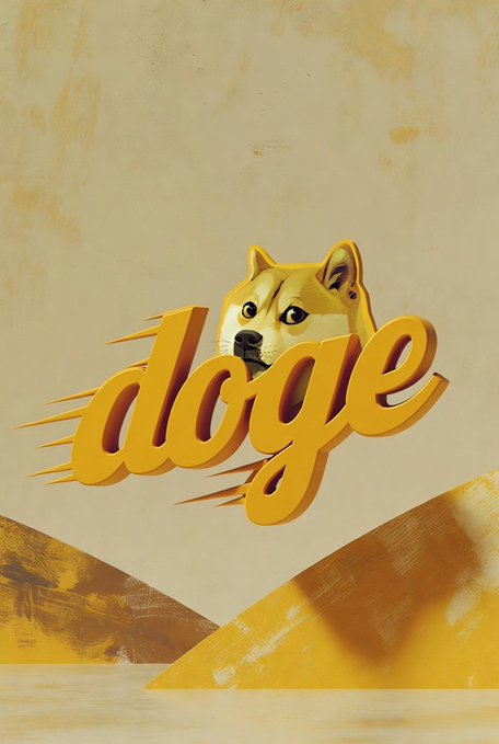 The image features a poster with a yellow dog's head, which appears to be a 3D rendering of a doge. The word "Doge" is written in large, bold letters below the dog's face. Below this, there are two lines of text that read "#Doge #Dogecoin". This suggests that the image might be related to cryptocurrency or digital art, possibly featuring a doge as a symbol or mascot for a particular project or event.