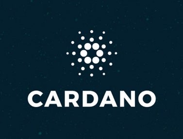 The image displays the Cardano (ADA) logo, featuring a circular pattern of white dots arranged in an expanding burst design against a dark teal background, with "CARDANO" written in bold white letters below it—visually representing the blockchain project discussed in the update about its Dijkstra Era roadmap enhancements.