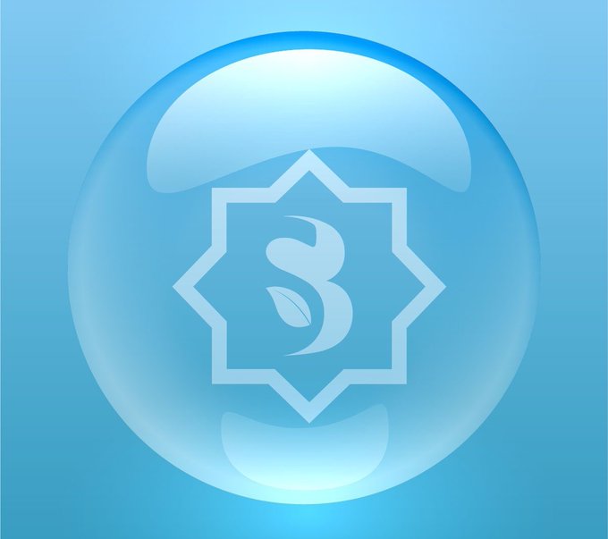 A glossy blue sphere contains a translucent eight-pointed star emblem with a stylized Arabic-style symbol at its center, set against a gradient blue background. The polished, glass-like logo design aligns with the post's focus on SidraChain's community-driven ecosystem and the KYC & user verification feature, evoking a sense of transparency and trust.