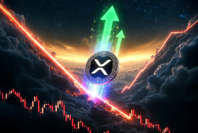 The image features a coin floating in space surrounded by clouds and arrows pointing upwards. The coin has a "XRP" symbol on it, which suggests that it could be related to cryptocurrency or digital currency. The background of the image shows a sky with clouds, indicating an atmosphere of uncertainty or instability. The post about XRP is talking about how the coin might be set up for a major squeeze after a whale opened a massive 1M 𝐴𝑡𝑖𝑛𝑟𝑠𝑒𝑙𝑜𝑚𝑎𝑡𝑖𝑘, which means that the coin could potentially be affected by a sudden drop in value. The post also mentions that if momentum flips bullish and the coin is overleveraged with 20x leverage, it could fuel an explosive move upward and accelerate the next breakout.