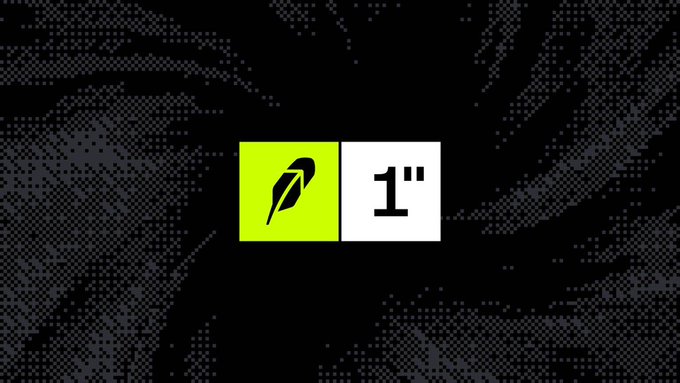 The image features the Robinhood logo (a feather icon on a green background) alongside the "1" (1inch) logo on a black halftone background, visually representing the partnership between Robinhood Chain and 1inch announced in the post. The dual-logo design symbolizes the integration of 1inch's aggregation engine with Robinhood's new blockchain, enabling users to access tokenized stocks with best-price routing alongside crypto and other real-world assets.