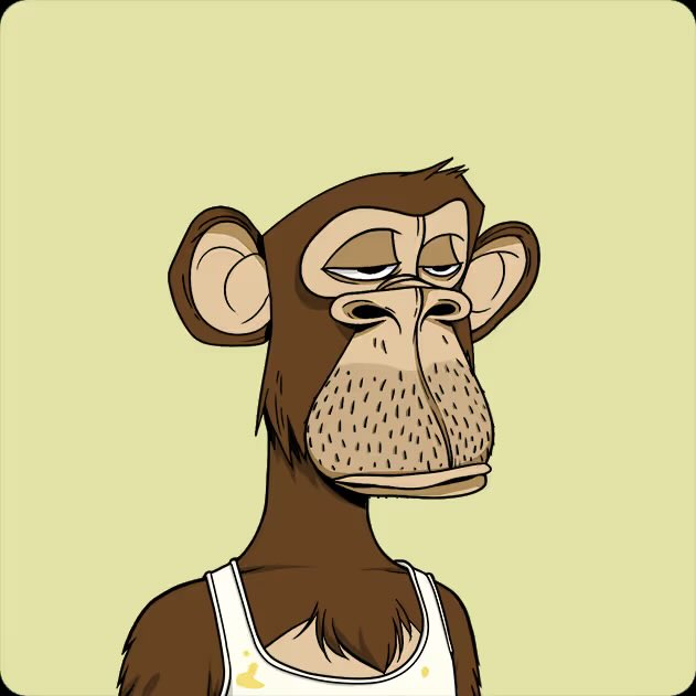 A cartoon illustration of a tired-looking brown monkey wearing a white tank top against a pale yellow background.