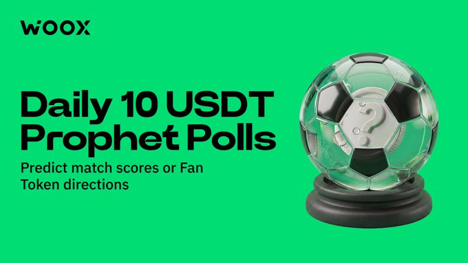 The image features a soccer ball with a question mark on it, which appears to be a weather vane. The text "Daily 10 USDT Predictions" is displayed above the soccer ball, indicating that there are ten predictions available for the daily currency exchange rates or fan tokens. The post also mentions that the next 10 forecasts will be live on Telegram and can be cast by users through the provided chatbot.