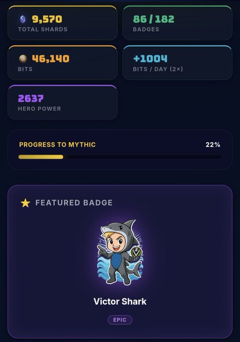The image shows a screenshot of a leaderboard display, which has Victor Shark as its most recent winner. The top row of the leaderboard reads "@SVictorUniverse #dnsv123 Hero Power", "#super VictorUniverse @dnsv123 #hero power", and "@SVictorUniverse #hero power". These names suggest that Victor Shark has a high level of hero power in the game. The bottom row shows the name "VICTOR SHARK" and his score, indicating his recent success at maintaining the Top spot on the leaderboard. In addition to these details, there's also text above Victor Shark reading "#super VictorUniverse @dnsv123 Hero Power". Overall, this screenshot gives an impression of a competitive gaming environment where players are striving for excellence in their hero power.