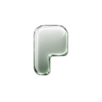 A glossy, translucent glass letter "P" rendered in 3D is displayed against a white background. The letter visually represents the brand name "Pons" mentioned in the accompanying post about RWAs and memecoins, likely symbolizing the Pons team's venture into meme coin territory on Robinhood.