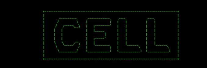 A green pixelated text logo displaying "CELL" inside a dashed rectangular border on a black background, serving as the visual branding for the $CELL token on Solana being promoted as a potential community-driven meme coin.