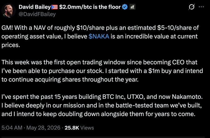 The image features a screenshot of a Twitter account where a user, identified as @DavidFBailey, has posted an opinion about Bitcoin (referred to as $NAKA). The main focus of the post is an explanation of why he bought Bitcoin and he even mentions that it was worth $1m. This information indicates that David's purchase of Bitcoin was successful and he could be a strong advocate for this digital currency.