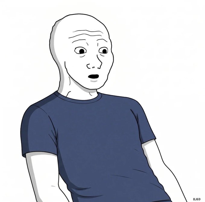 The image features a classic "Wojak" meme character—a bald, wide-eyed figure in a navy t-shirt—with the number "8J69" visible in the bottom right corner, fitting the post's request for a $WOJAK cashtag on the Solana blockchain.