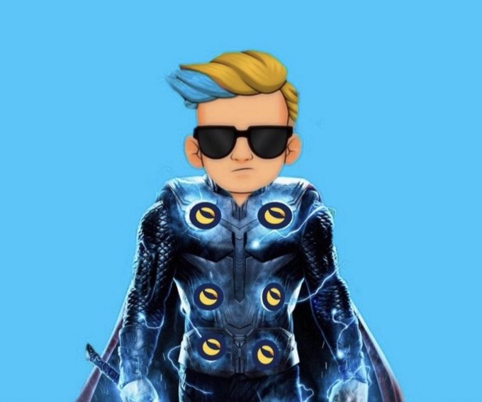 The image features a cartoon character wearing sunglasses, a cape, and a helmet with lightning bolts on it. The character appears to be dressed as Thor from Marvel Comics, which has been a popular superhero franchise for many years. The caption of the image reads "Don't forget if the multi BILLION dollar crypto exchanges still hold their $LUNC after 4 years so should everyone you!". This message is related to the post about cryptocurrency exchanges and emphasizes the importance of considering long-term investments in digital assets, just like the character's enduring popularity.