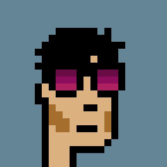 A pixel art portrait of a person with dark hair and purple-tinted sunglasses against a blue background. The minimalist avatar style mirrors the iconic CryptoPunks NFT aesthetic, reinforcing the post's playful warning to "hide your cryptopunks."